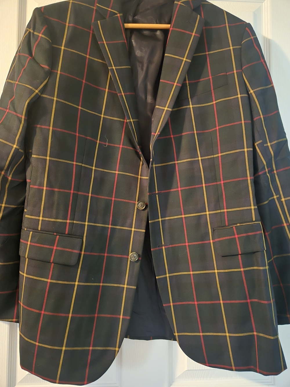Stafford Black Plaid Sport Coat with Red & Yellow Windowpane
